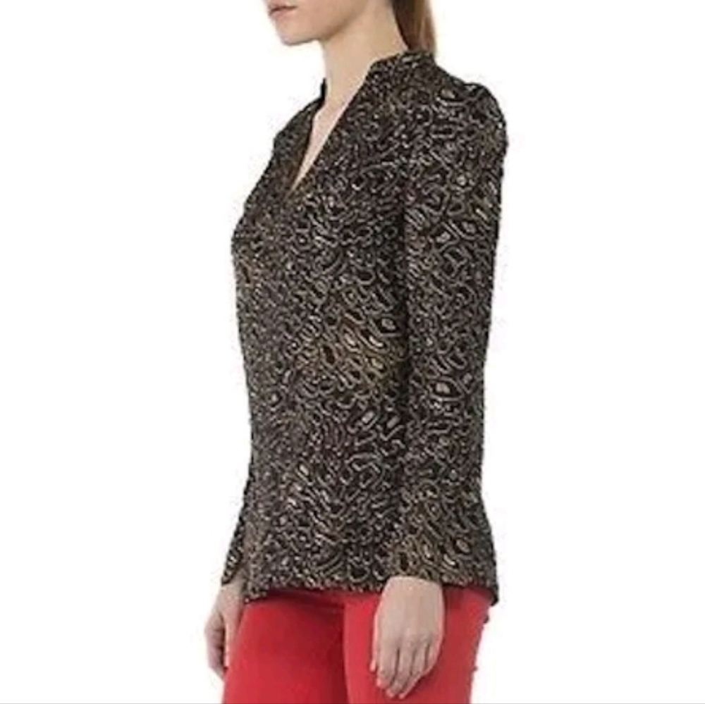 New Tory Burch Whitfiels Abstract Leopard Print Silk Tunic Brown Combo Womens 8